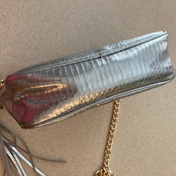 Victoria's Secret Metallic Snakeskin Crossbody Bag with Tassel and Gold Chain - Picture 7 of 12